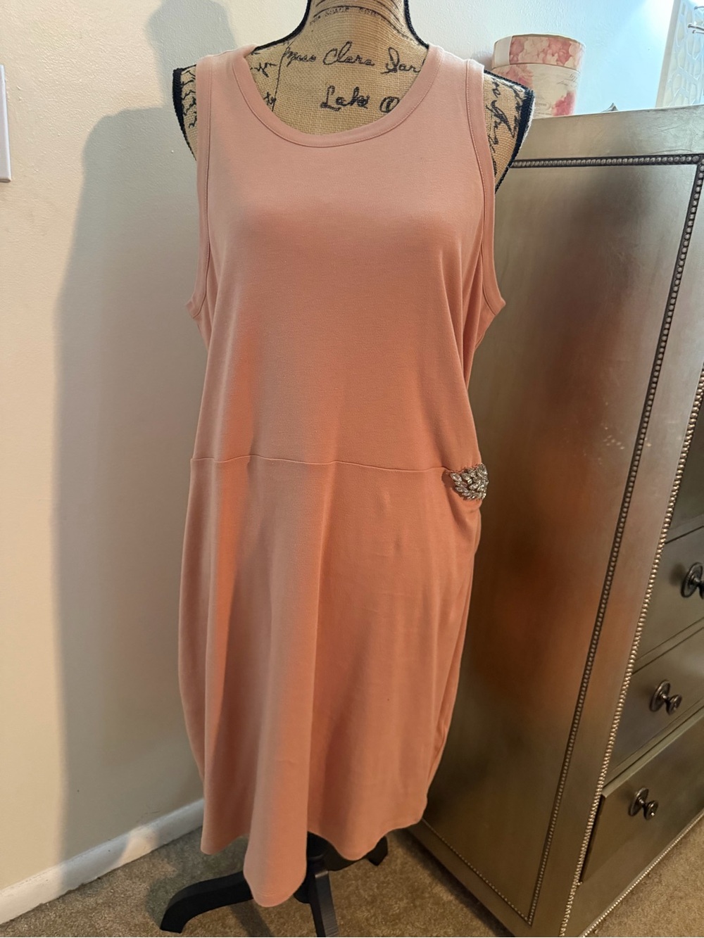 Express Peach Midi Tank Dress with Side Embellishment